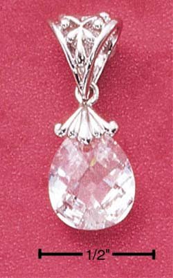 STERLING SILVER PEAR CUBIC ZIRCONIA BRIOLETTE PENDANT