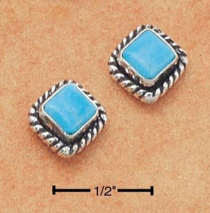 STERLING SILVER DIAMOND SHAPED TURQUOISE POST EARRINGS **FREE SHIPPING**