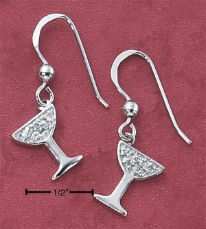 STERLING SILVER PAVE CZ CHAMPAGNE GLASS FRENCH WIRE EARRINGS **FREE SHIPPING**
