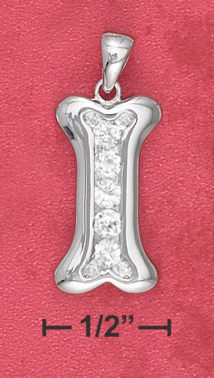 STERLING SILVER DOG BONE CHARM W/ CHANNEL SET CZ **FREE SHIPPING**