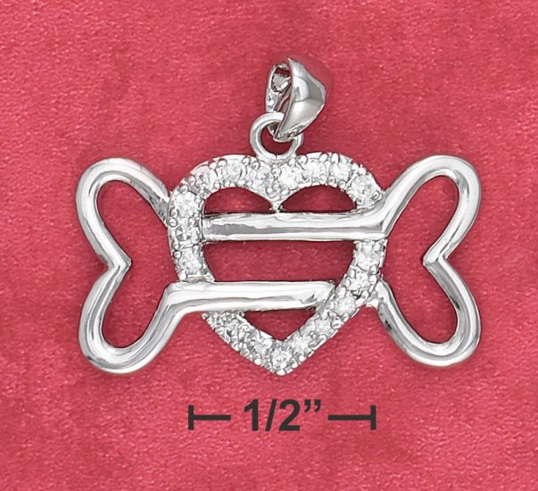 STERLING SILVER CZ HEART PENDANT W/BONE THROUGH HEART **FREE SHIPPING**