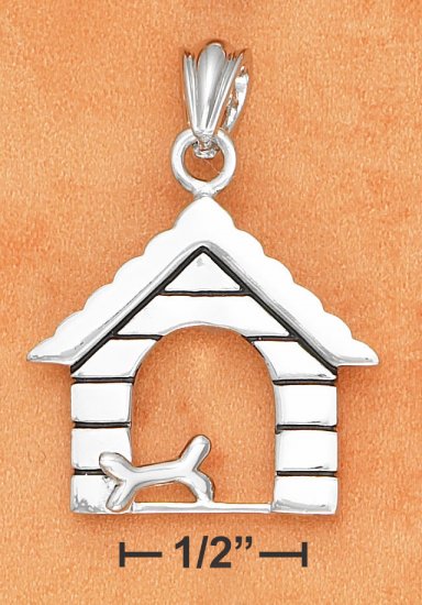 STERLING SILVER DOG HOUSE WITH DOG BONE PENDANT **FREE SHIPPING**