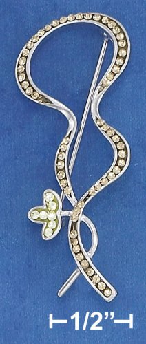 STERLING SILVER SQUIGGLE & FLOWER RHINESTONE PIN **FREE SHIPPING**