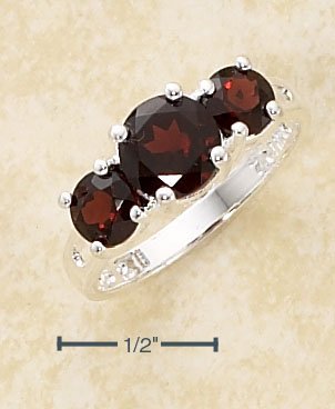 STERLING SILVER- TRIPLE ROUND GARNET RING **FREE SHPPING**