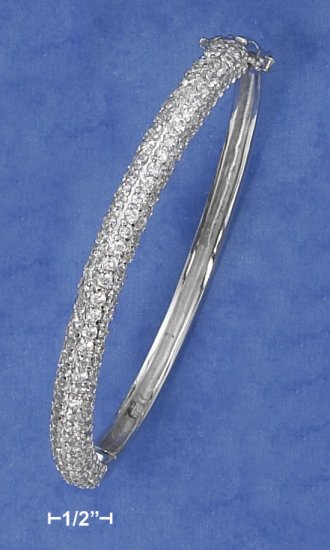 STERLING SILVER PAVE CZ HINGED BANGLE W/ HOOK LOCK AND DOUBLE SAFETY LATCHES