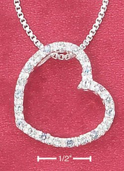 STERLING SILVER OPEN HEART W/PALE BLUE GLASS SLIDER ON 16" BOX CHAIN NECKLACE **FREE SHIPPING**