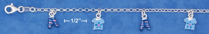STERLING SILVER 5.5" ITALIAN CHILD'S ENAMEL T-SHIRT & BLUE JEANS CHARM BRACELET