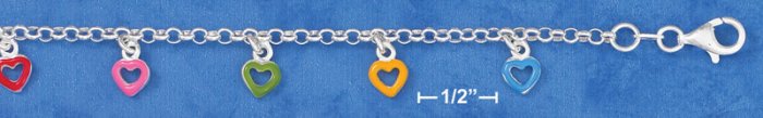 STERLING SILVER 5.5" ITALIAN CHILD'S MULTI COLOR ENAMEL OPEN HEART CHARM BRACELET **FREE SHIPPING**