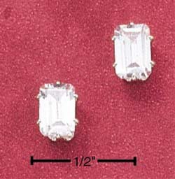 STERLING SILVER RECTANGULAR CUBIC ZIRCONIA POST EARRINGS **FREE SHIPPING**