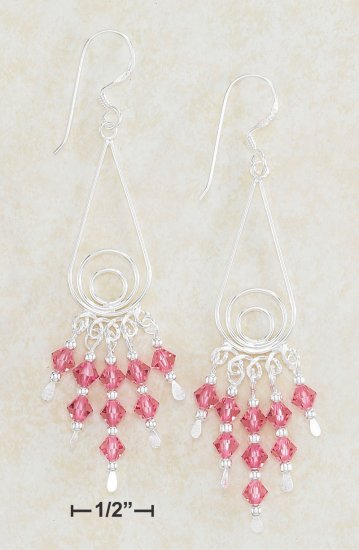 STERLING SILVER TEARDROP EARRINGS W/ SWAROVSKI PINK CRYSTAL
