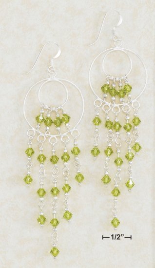 STERLING SILVER WATERFALL EARRINGS W/ GREEN SWAROVSKI CRYSTAL **FREE SHIPPING**