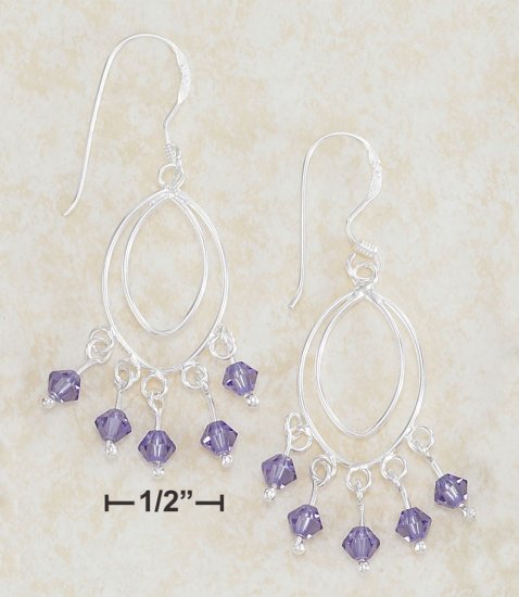 STERLING SILVER WIRE EARRINGS W/ PURPLE SWAROVSKI EARRINGS **FREE SHIPPING**