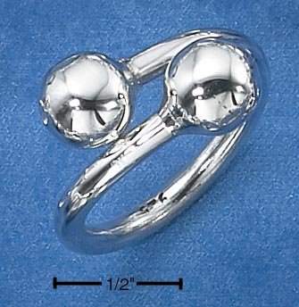 STERLING SILVER WOMENS HEAVY BYPASS RING W/ LARGE BEADS **FREE SHIPPING**