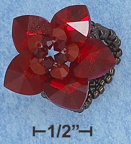 RED COLOR SWAROVSKI CRYSTAL FLOWER ON BROWN BEADS RING