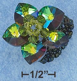 GREEN COLOR SWAROVSKI CRYSTAL FLOWER ON GREEN BEADS RING