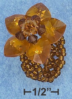 ORANGE COLOR SWAROVSKI CRYSTAL FLOWER ON ORANGE BEADS RING