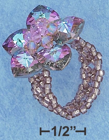 LILAC COLOR SWAROVSKI CRYSTAL FLOWER ON LILAC BEADS RING