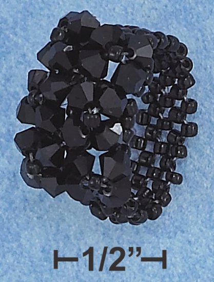 BLACK COLOR SWAROVSKI CRYSTAL FLORALS ON BLACK BEADS RING