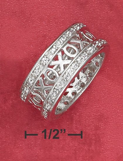 STERLING SILVER "XOXO" BAND RING WITH CZ BORDER