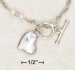 STERLING SILVER CHILD'S TOGGLE HEART BRACELET WITH FRESH WATER PEARLS