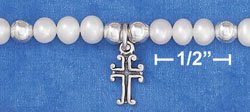 STERLING SILVER 5" FWP BRACELET W/ 4MM SILVER BEADS & CROSS DANGLE