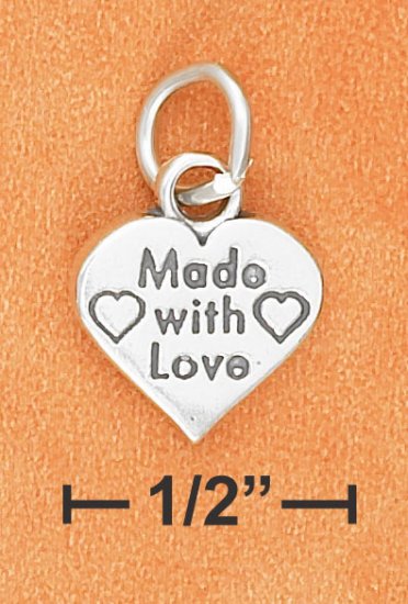 STERLING SILVER FLAT 12MM "MADE WITH LOVE" HEART CHARM