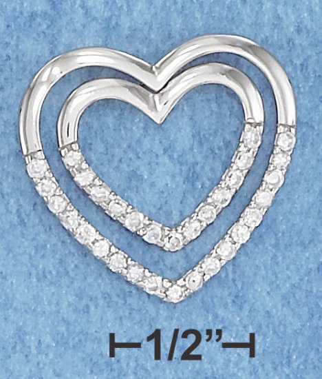 STERLING SILVER CZ DOUBLE OPEN HEART SLIDE PENDANT