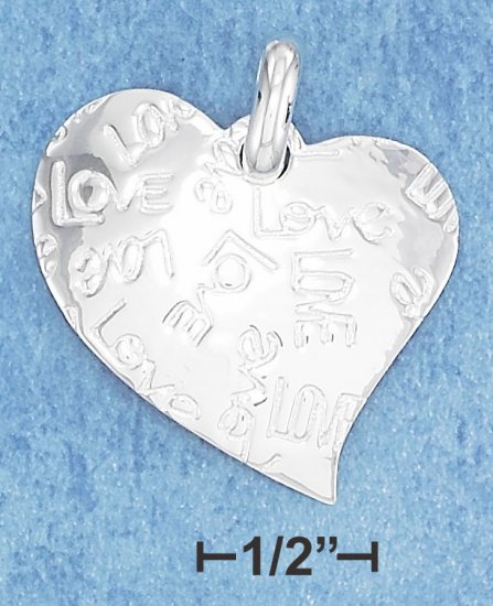 STERLING SILVER FREEFORM HEART W/ "LOVE" INSCRIBED ALL OVER IT CHARM **FREE SHIPPING**