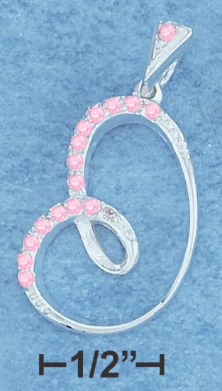 STERLING SILVER OFFSET ROUNDED LOOPY HEART W/ PINK CZ EDGING PENDANT CHARM