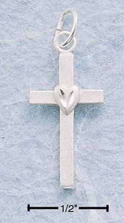 STERLING SILVER FLAT CROSS W/ CENTER HEART CHARM **FREE SHIPPING**