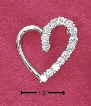 STERLING SILVER HALF HIGH POLISH HALF CZ OPEN HEART PENDANT **FREE SHIPPING**
