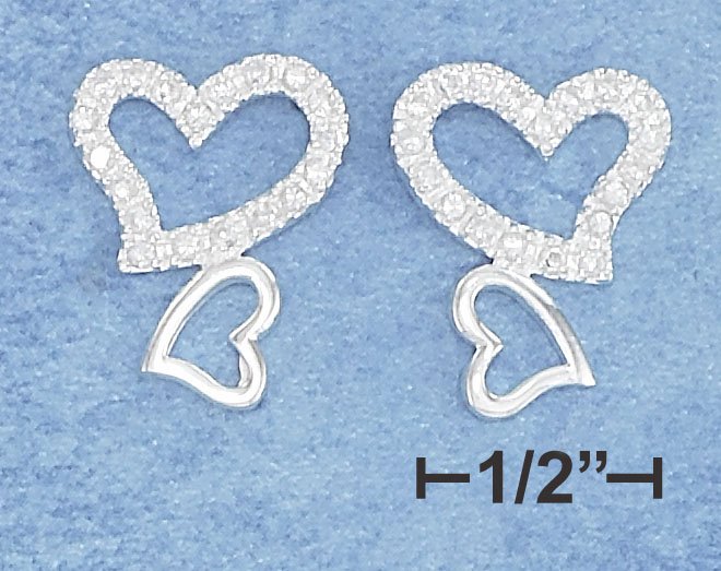 STERLING SILVER DOUBLE HEART CZ EARRINGS