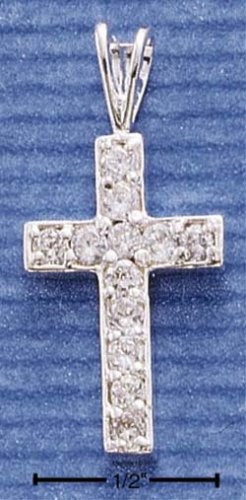 STERLING SILVER CROSS CHARM WITH CZS