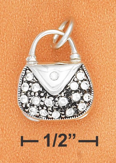 STERLING SILVER 3D PAVE CRYSTAL OPENING PURSE CHARM