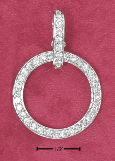 STERLING SILVER OPEN CIRCLE CZ PENDANT WITH REMOVABLE OVAL BAIL **FREE SHIPPING**