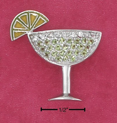 STERLING SILVER GREEN CZ MARGARITA WITH ENAMEL LIME PENDANT