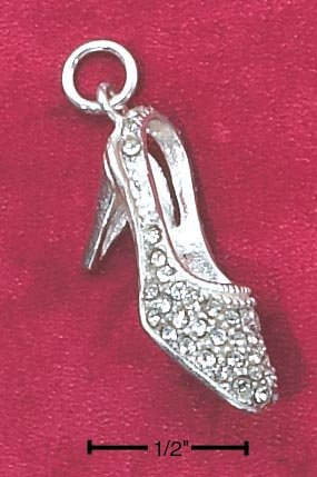 STERLING SILVER HIGH HEEL CHARM W/ CLEAR ROUND CZ'S