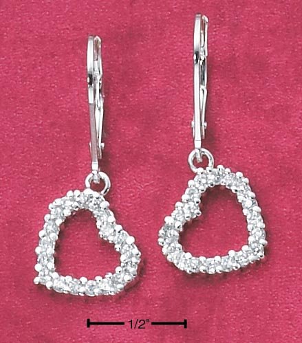 STERLING SILVER ROUND CLEAR CZ OPEN HEART DANGLE LEVERBACK EARRINGS **FREE SHIPPING**