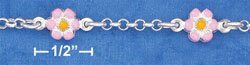 STERLING SILVER CHILD'S BRACELET WITH ITALIAN ROLO LINKS AND PUFFED ENAMEL FLOWERS **FREE SHIPPING**