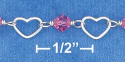STERLING SILVER HEART & PINK CRYSTAL CHILD'S BRACELET W/ PUFF HEART DANGLE **FREE SHIPPING**