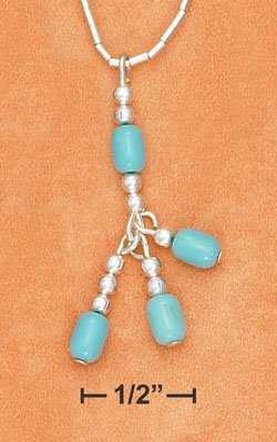 STERLING SILVER 16" NECKLACE W/ TURQUOISE BEADS & TRIPLE BEAD TASSLE **FREE SHIPPING**