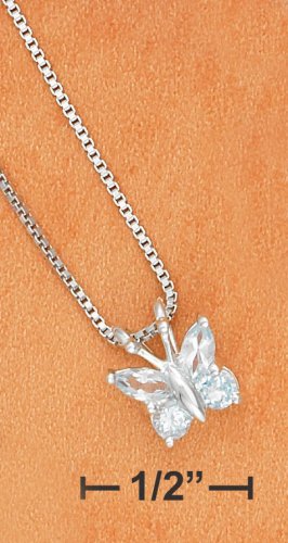 STERLING SILVER PALE BLUE TOPAZ BUTTERFLY PENDANT ON BOX CHAIN