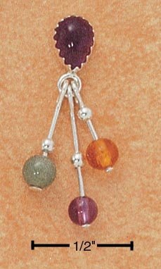 STERLING SILVER AMETHYST TRIPLE DANGLE AMBER, AVENTURINE, & AMETHYST EARRINGS
