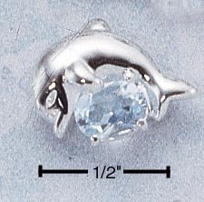 STERLING SILVER DOLPHIN W/ BLUE TOPAZ PENDANT **FREE SHIPPING**