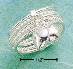 STERLING SILVER FIVE ALTERNATING ROWS OF ROPE BAND RING W/ DANGLING CHARMS