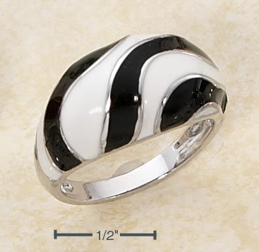 STERLING SILVER ENAMEL BLACK & WHITE SWIRLING DOME RING **FREE SHIPPING**