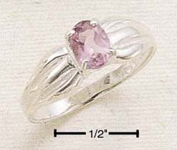 STERLING SILVER PINCHED CHANNEL W/ OVAL AMETHYST RING **FREE SHIPPING**