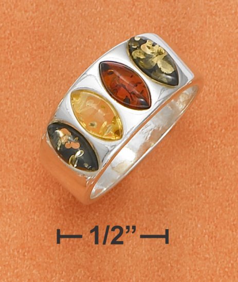 STERLING SILVER MARQUIS MULTICOLOR AMBER 4 STONE RING
