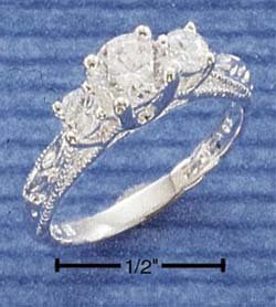 STERLING SILVER CZ W/ DOUBLE SIDE CZ & ETCHED BAND