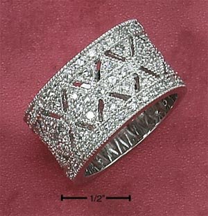 STERLING SILVER CZ PAVE BAND W/ CUT- OUTS